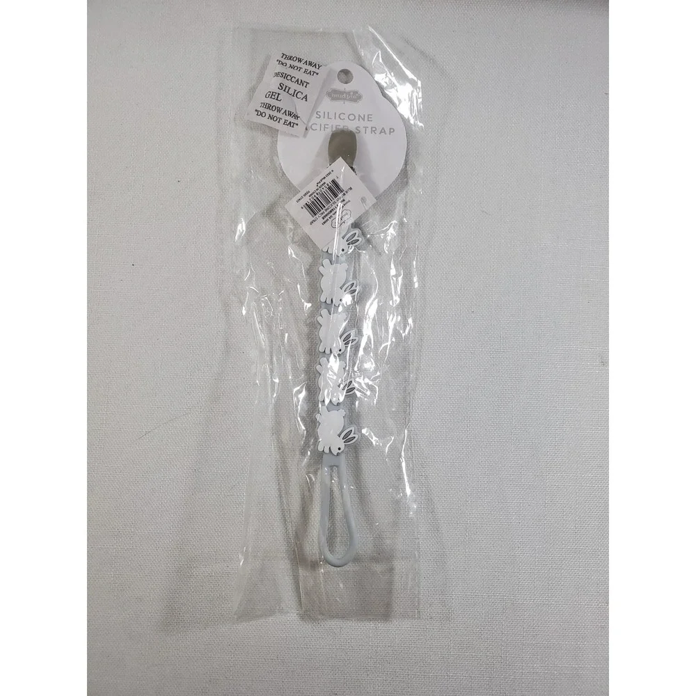 Mud Pie Bunny Silicone Pacifier Strap Clip Gray BPA‎ Free Baby Paci Holder NEW